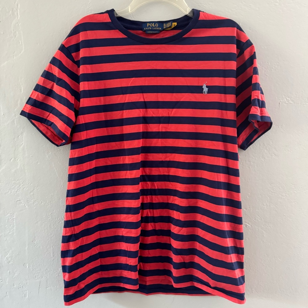 Ralph Lauren Men's Striped Red and Navy Tee